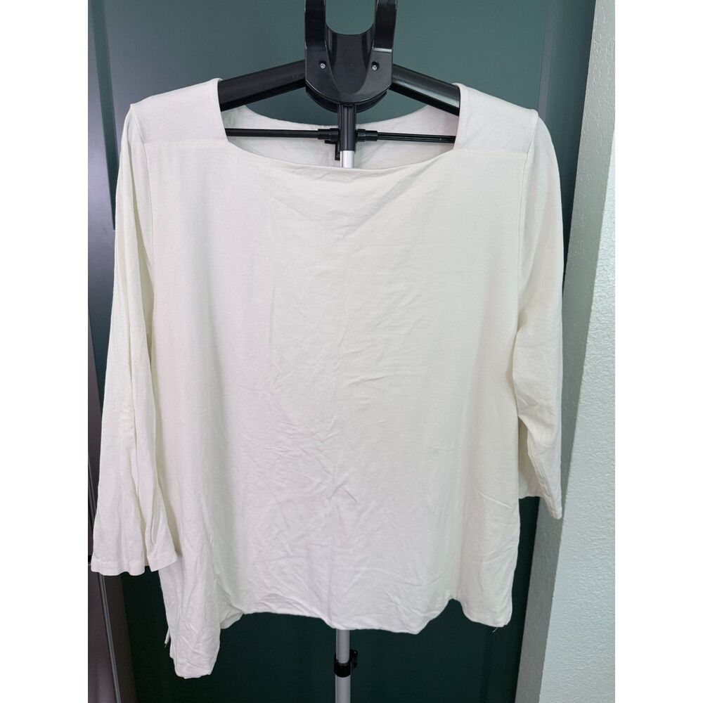 Talbots Women Plus Size White 3/4 Sleeve Smoothing Square Neck Top Size 3X